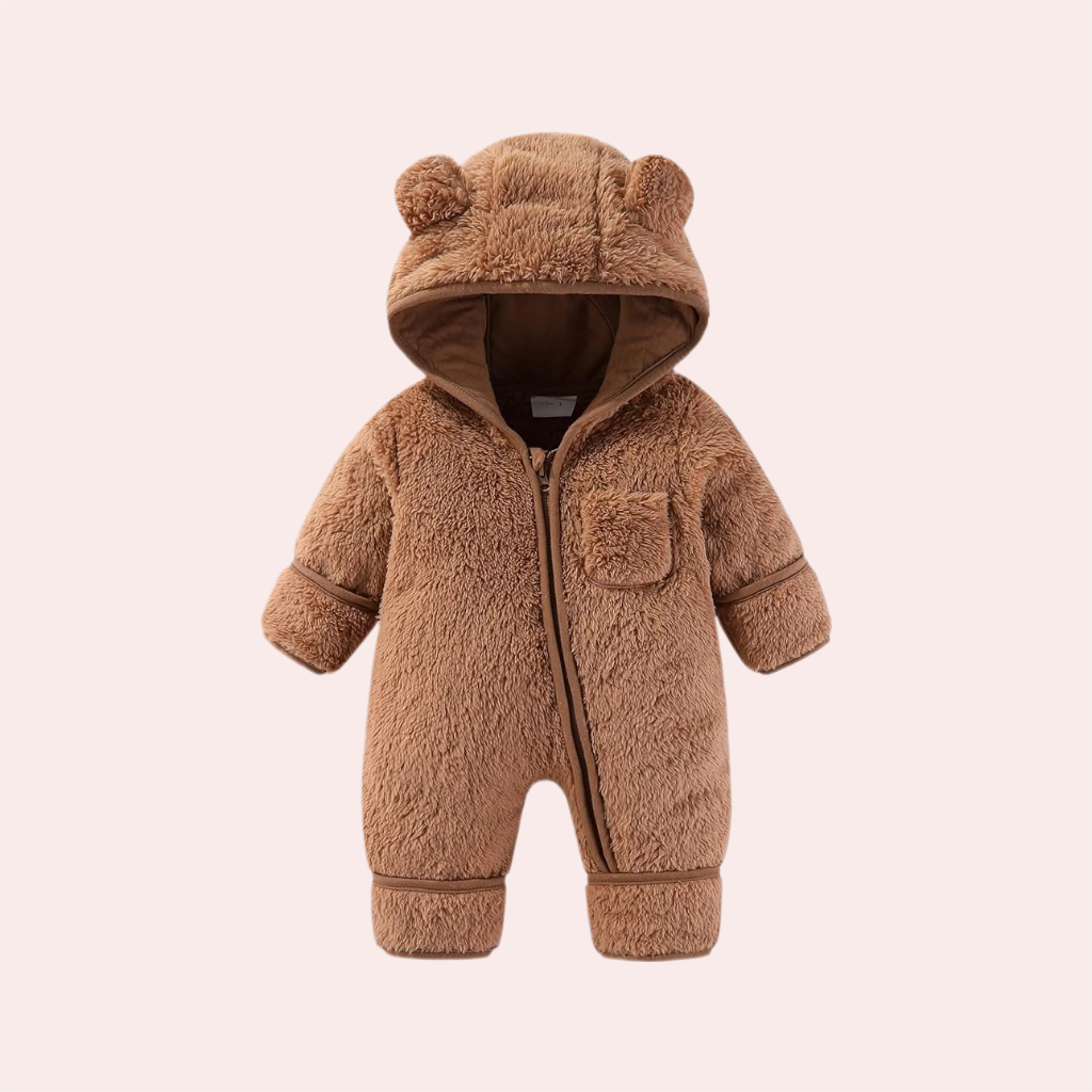 Newborn Baby Bear Outfit With Fold-Over Mittens and Footies - plush